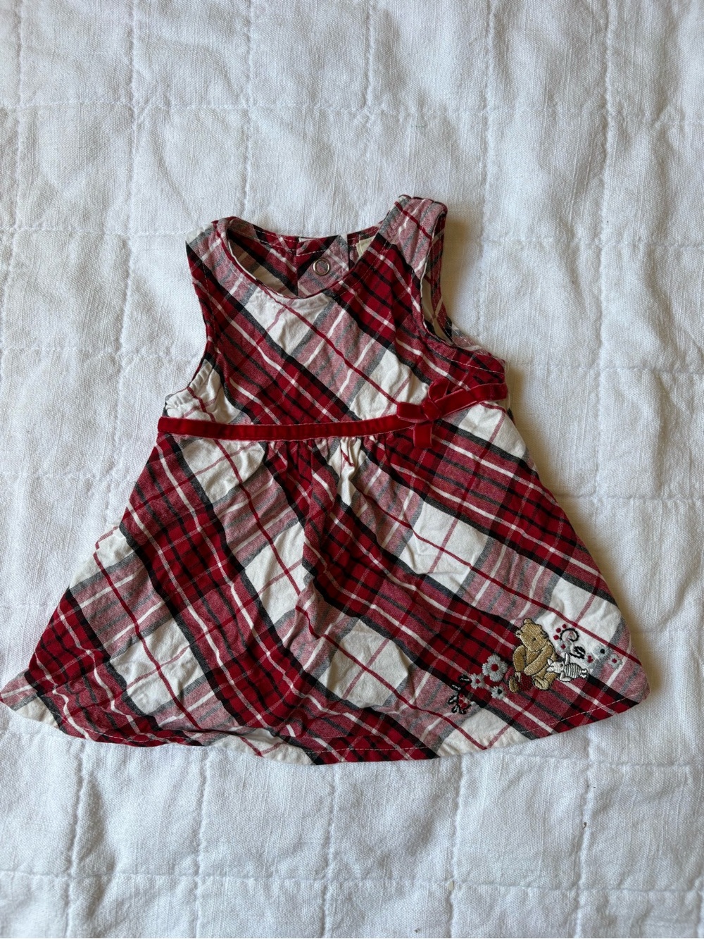 Vintage Y2K Disney Winnie The Pooh Red Plaid Newborn Baby Holiday Dress
